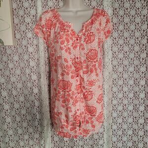NWT Faded Glory pink white floral print peasant blouse size medium